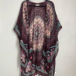 Bohemian purple festival cardigan swim cover up kimono tassels One Size top